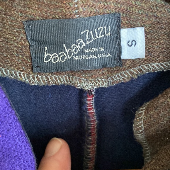 Upcycled Wool BAABAAZUZU Cropped Boxy Jacket Mandarin Collar Size Small/Extra SM - Picture 2 of 12